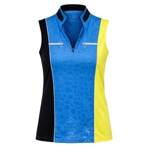 Jamie Sadock Golf Shirt Sleeveless Blue Yellow Zip Stretch Women Small